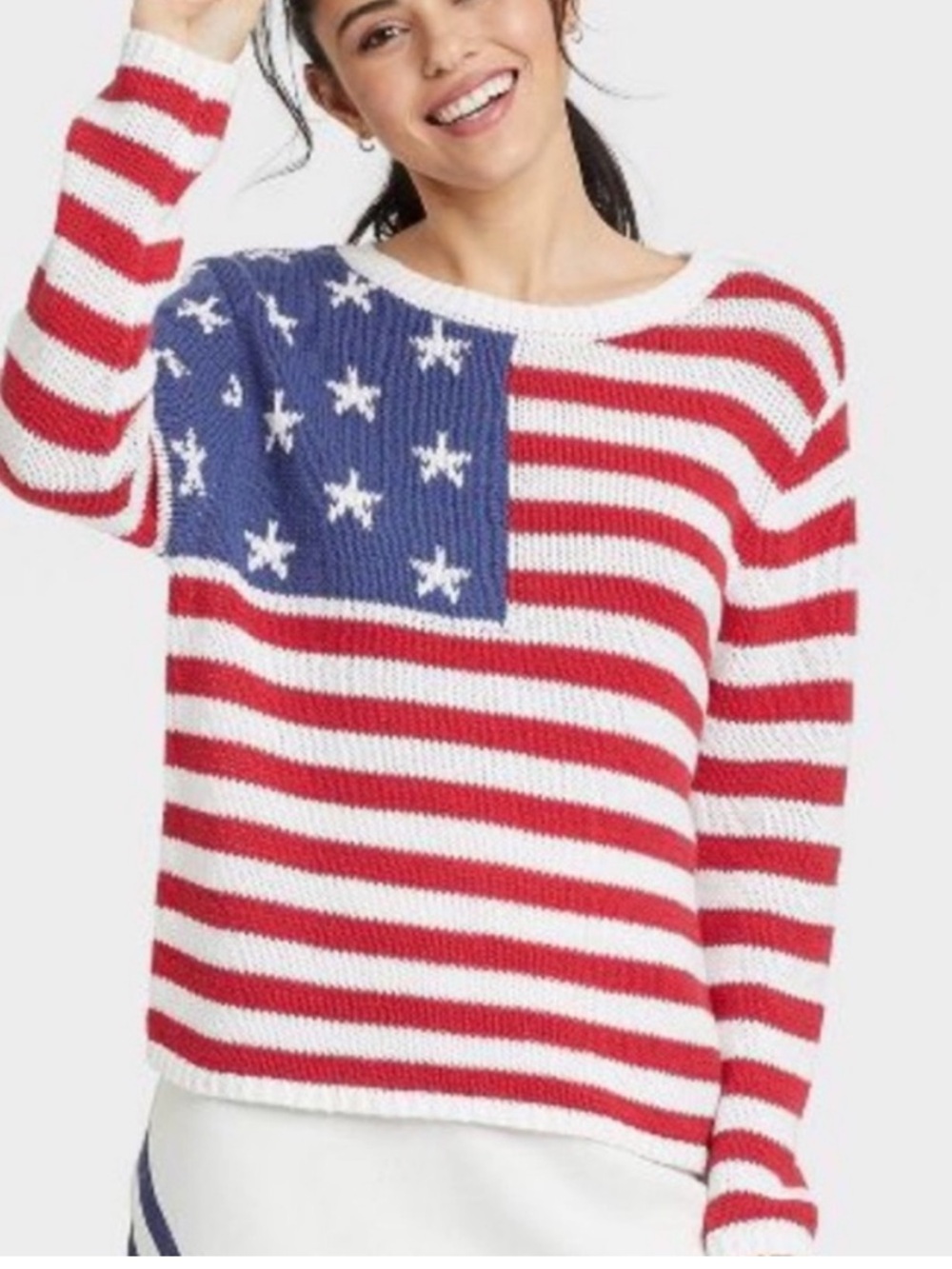 Grayson Threads American Flag Lightweight Knit Sweater Size Small